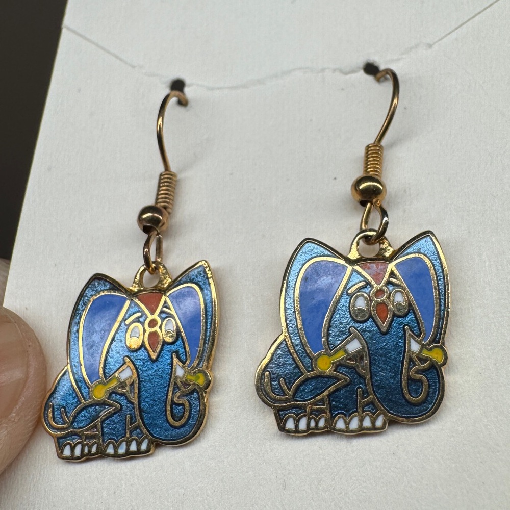 Cloisonné elephant earring